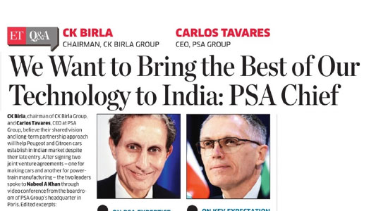 ET interaction with Mr. CK Birla, Chairman of the CK Birla Group and Mr. Carlos Tavares, CEO of the PSA Group